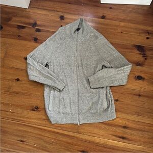 Gray Ribbed Zip-Up Cardigan